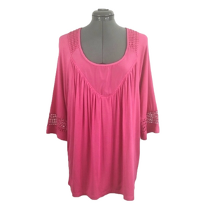 DOWNEAST BASICS Casual Barbie Pink Tunic Dress with Crochet Trim Size M NWT!